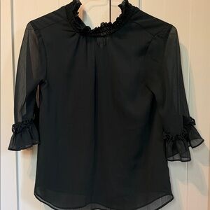 Ann Taylor Black Ruffle Collar Sheer Sleeve Blouse